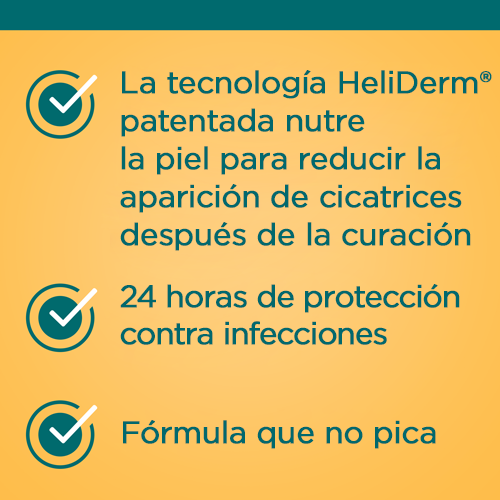 Cuenta con la tecnología HeliDerm patentada para nutrir la piel y reducir la aparición de cicatrices después de la cicatrización de la lesión