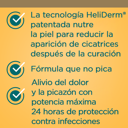 Cuenta con la tecnología HeliDerm patentada para nutrir la piel, que reduce la aparición de cicatrices después de la curación.